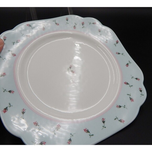 Royal Albert Rose Buds Everyday Salad Plates Square 8 Inch Scalloped Blue Edge - Picture 7 of 8
